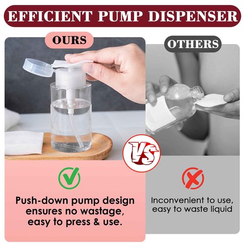 4 Pack Push Down Pump Dispenser 6.7oz/200ML Empty Acetone Dispenser Push Top Alcohol Bottles Containers for Nail Polish Makeup Remover Water Facial Toner