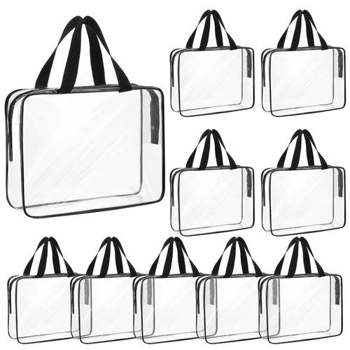 Molain 10 Pack Large Clear Makeup Bags with Zipper Handle, 12x9x4 Inch PVC Toiletry Travel Bag Waterproof Cosmetic Tote Pouch Transparent Storage Organizer for Women Men