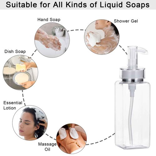 Yeeco Plastic soap Dispenser, Clear 3 Pcs Refillable Shampoo and Conditioner Bottles, Empty Shower Bottles with Pump, Labels for Shower Bathroom Kitchen, 6.8oz/200ml