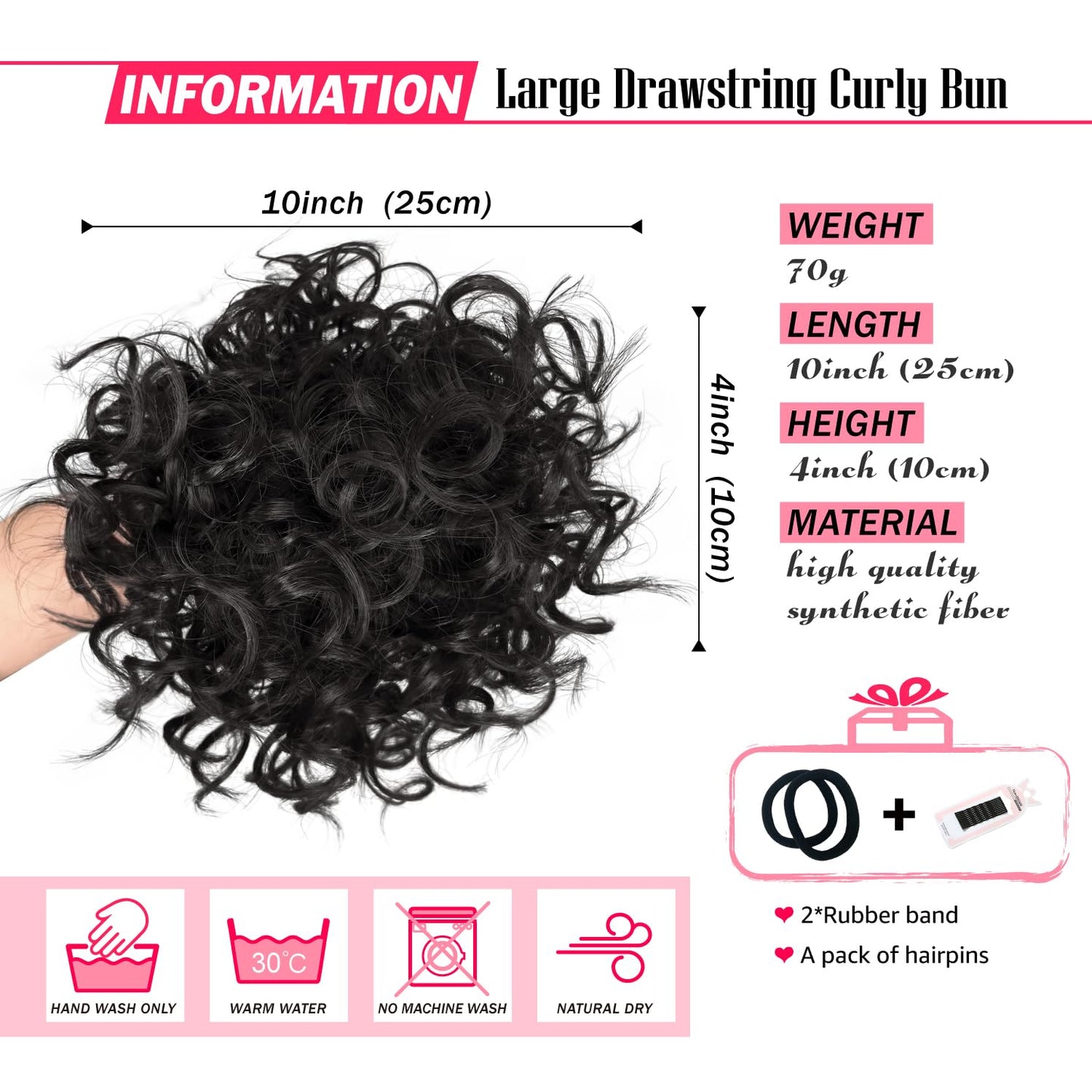 Adancyler Messy Bun Hair Piece for Women Curly Lightweight Fluffy Hair Bun Large Curly hair Drawstring Ponytail Extensions Short Synthetic Hairpieces Pony Tails Hair Extensions(Black)