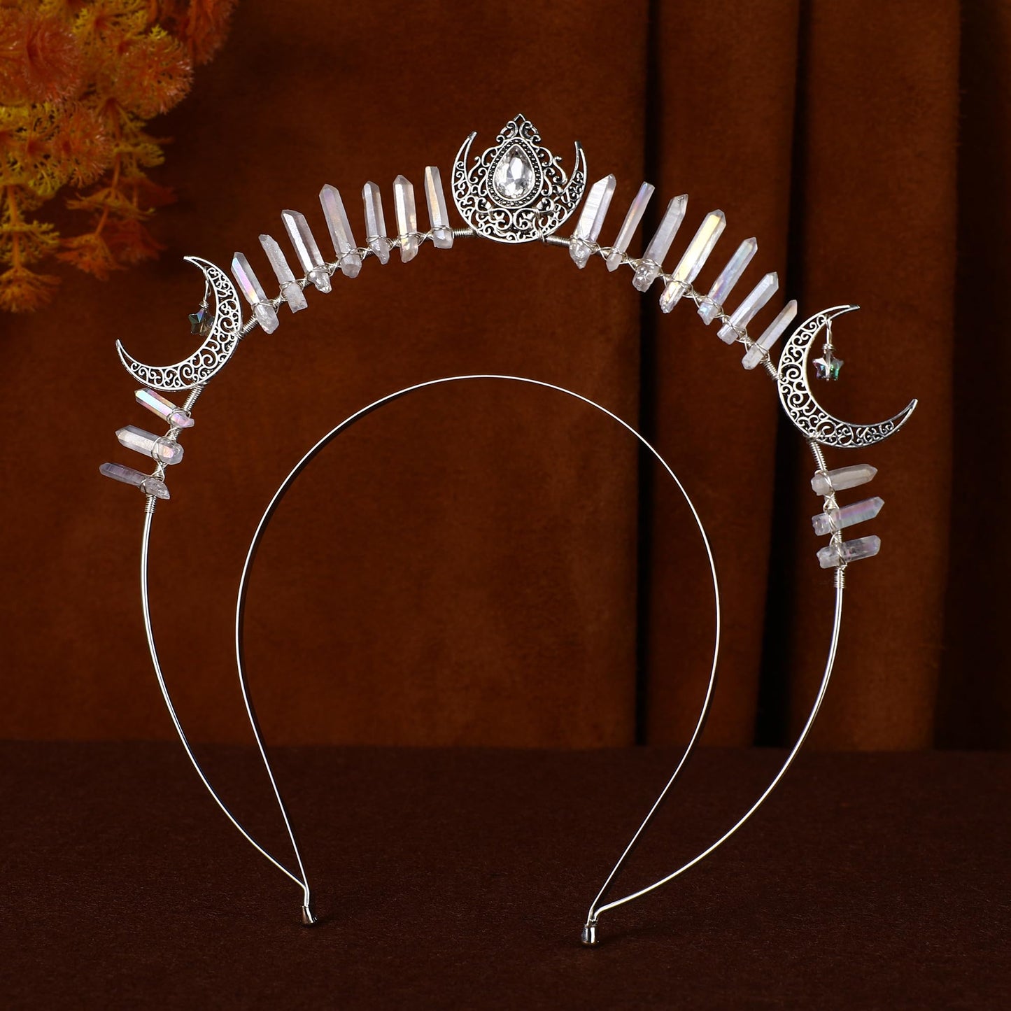 COSUCOS Goddess Halo Crown Headpiece - Moon Star Headband Headmade Silver Quartz Crystal Tiara Gothic Headwear for Women Wedding Birthday Cosplay Party Photography