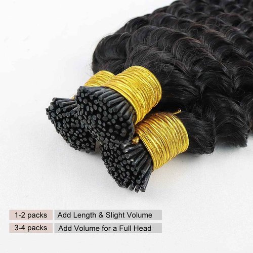 I Tip Hair Extensions Deep Wave Human Hair Extensions 20Inch Long Curly Kenratin Hair Natural Black Microlink Beads I Tip Hair Extension for Black Women Curly Real Remy Hair Extension 50g 50Strands