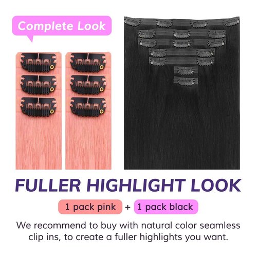 IDN BEAUTY Seamless Clip In Hair Extensions Human Hair, 20 Inch 40g 6Pcs Pink Straight Real Virgin Human Hair Seamless Clip Ins For Black Women PU Weft Invisible Edge