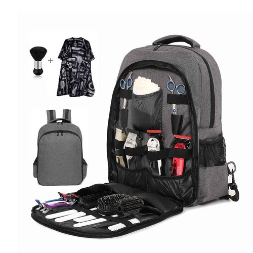 HUIMSWARM Barber Supplies Backpack with 1PCS Barber Cape&1PCS Barber Brush,Professional Hair Cutting Tools Bag,Large Capacity,Casual Gray,Three Layer,Mobile Barber Accessioes Station for Barbers