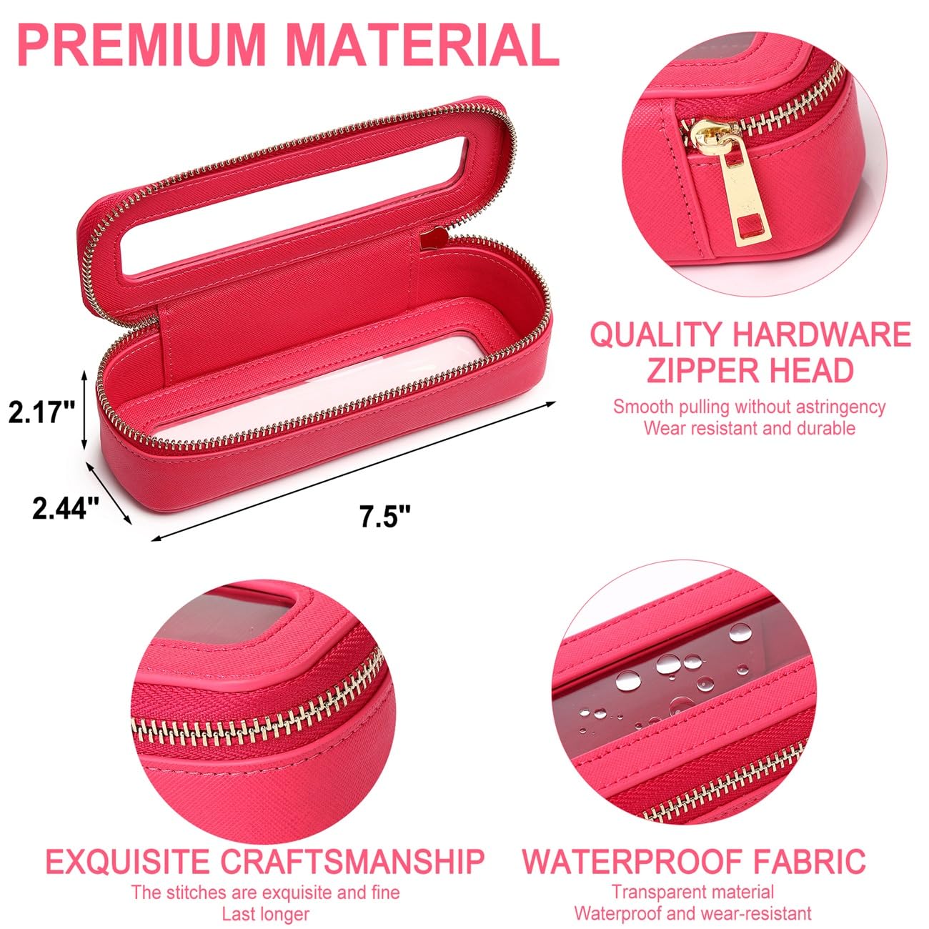 Pinkmik Clear Makeup Bag Portable Brush Bag transparent Travel Cosmetic Case Clear Toiletry Makeup Bag with Zipper for Women (B/Fuxia, slim)