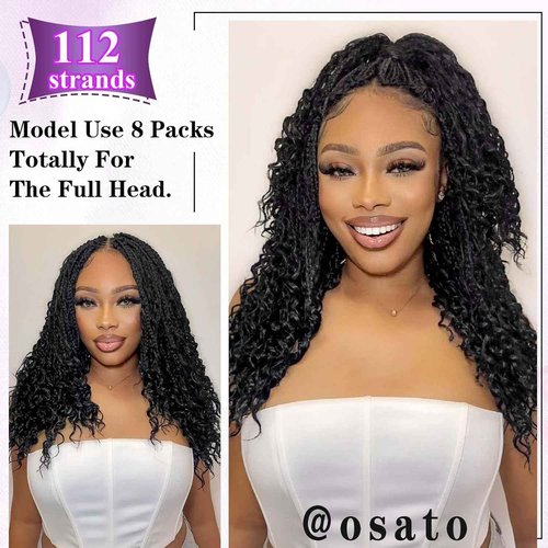 Long Goddess Box Braids Crochet Hair For Black Women-24 Inch 8 pack Pre Looped Boho Crochet Braids Prelooped Bohemian Boho Braids With Curly Ends Hair Extension（24in,1b/30）