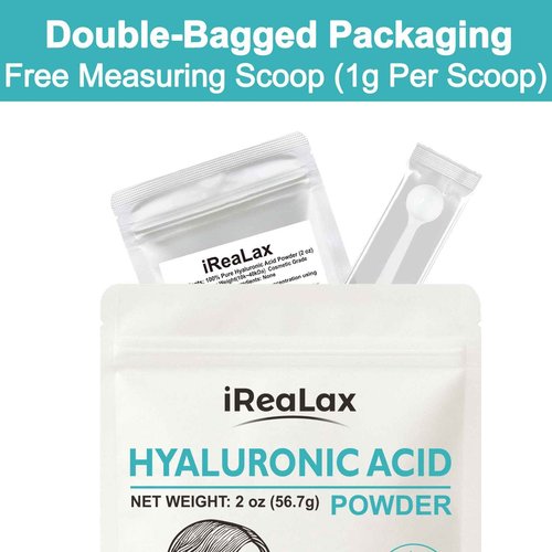 iReaLax Hyaluronic Acid Powder | Low Molecular Weight Hyaluronic Acid Serum Powder | 2oz (56.7g) Cosmetics Grade | Sodium Hyaluronate HA | LMW HMW Ingredients to Make Gel and DIY Serums