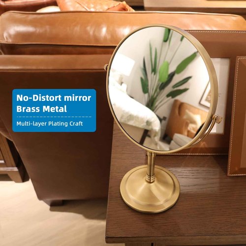 Gecious Antique Brass Makeup Mirror 1X/10X Free Standing 8 Inches 360 Swivel Dual-Sided Tabletop Makeup Mirror, Metal