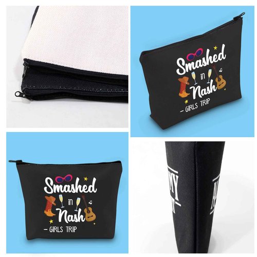GJTIM Nashville Bachelorette Gift Makeup Bag Smashed In Nash Trip Favor Hangover Kit Bag (Smashed In Nash Black)