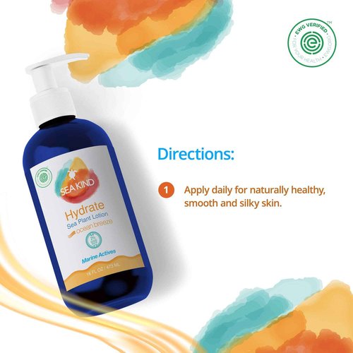 Sea Kind All Natural Hydrate Ocean Breeze Sea Plant Hand and Body Lotion for Women and Men, Essential Oil Scent, 16 Fl Oz, Non Comedogenic, Vegan Moisturizer for Dry and Sensitive Skin, No Parabens