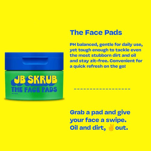 JB SKRUB The Face Pads - Kids, Tween Boys & Teens Acne Cleansing Pads for Cool Confidence - Say Goodbye to Greasy Skin and Hello to Freshness - 40 Cleansing Wipes, Single Pack