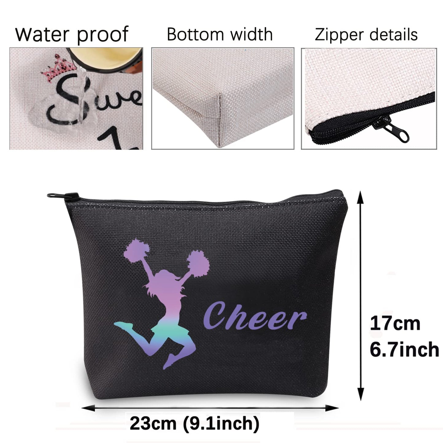 CMNIM Cheer Gifts Cosmetic Bag Cheerleading Gifts Cheerleaders Makeup Bags Cheer Girl Love Cheer Gifts (Cheer Gifts Black)