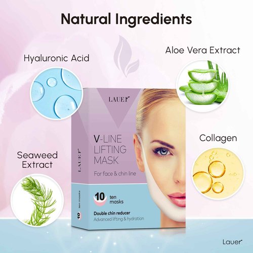 V Shaped Slimming Face Mask Double Chin Reducer V Line Lifting Mask Neck Lift Tape Face Slimmer Patch Chin Strap For Women Jawline Sculptor For Firming and Tightening Skin 5 and 10 Masks Bundle