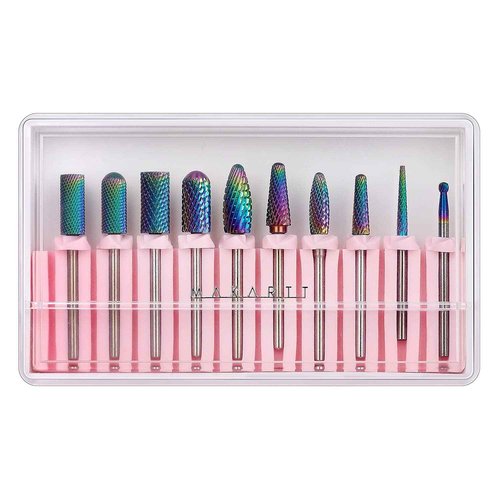 Makartt Nail Drill Bits Set with Nail Drill Bits Holder Bundle, 10Pcs Tungsten Carbide Nail Drill Bits, Nail Bits Organizer Container 30 Holes Manicure Tools (Not Inlcude Drill Bits)