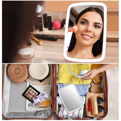 ViKert Lighted Makeup Mirror with Lights, Portable USB Rechargeable Make up Mirror, Cosmetic Mirror with Touch Screen and Brightness Adjustable