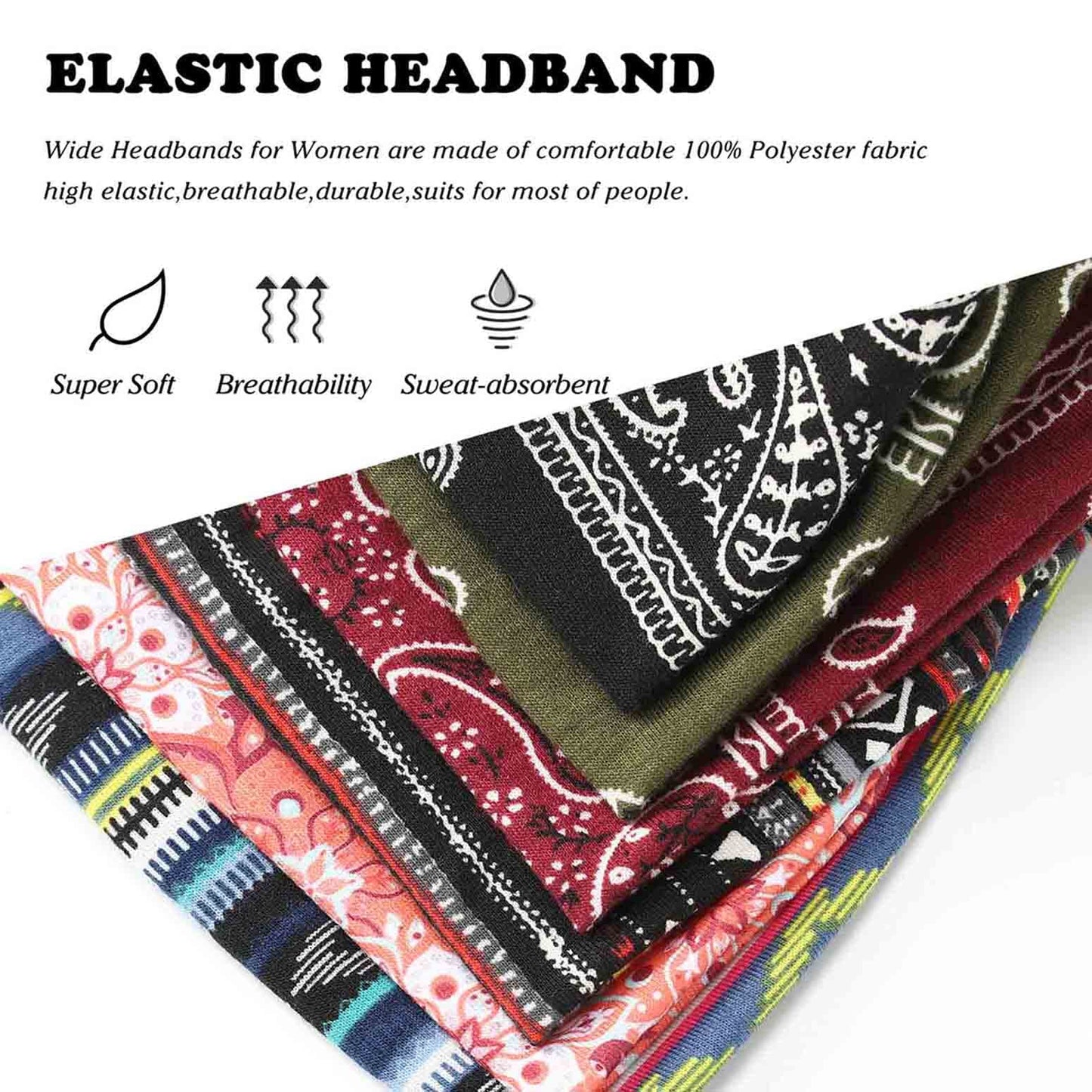 Olbye Boho Headbands Women Wide Knotted Headband Turban Elastic Hairbands Nonslip Floral Head Bands Yoga Sweatbands Workout Head Wraps Bandana Hair Scarfs Bohemian Hair Accessories 6Pcs (Bohemian)