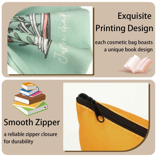 Sunnymove 12 Pcs Book Lover Makeup Bags Book Club Gifts for Women Novelty Bookish Cosmetic Bag with Zipper Pouch for Teen Adult Bookish Librarian Reader Gifts (Boho Style)