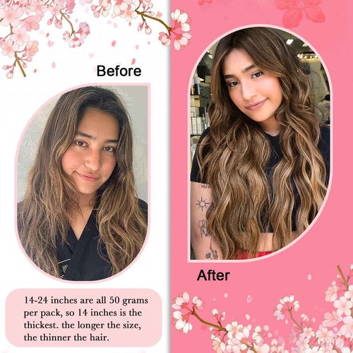 Kpvxxve Micro Beads Hair Extensions Real Human Hair Brown with Bleach Blonde Micro Link Human Hair Extensions 14 Inch #4/613 Micro Loop Hair Extension 50g 1g/s