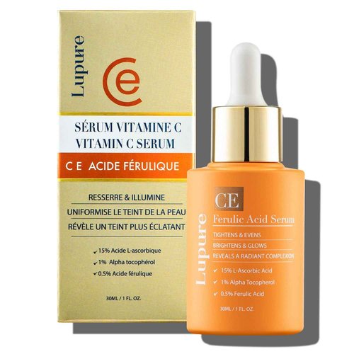 Lupure Vitamin C Face Serum: Anti Aging Super Vit C Facial Serum with Ferulic Acid Pure L-Ascorbic Acid, Vitamin E and Hyaluronic Acid for Dark Spots and Skin Care