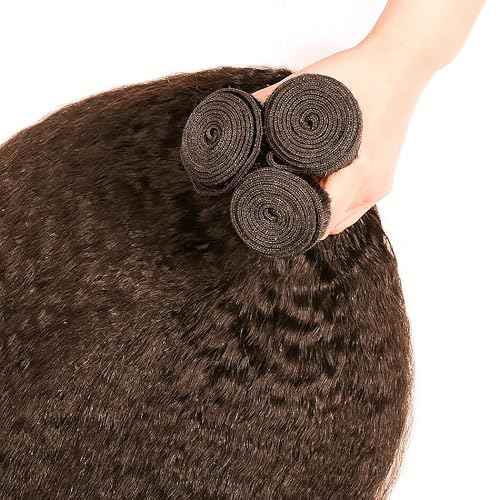 Color #4 Bundles Dark Brown Kinky Staright Human Hair Bundles Chocolate Brown Bundles Human Hair 3 Bundles 20 22 24 Inch Color #4 Yaki Straight Bundles