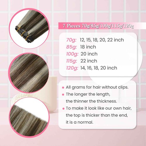 Aison Clip In Extensions Real Human Hair Balayage 70G Medium Brown to Blonde 100% Remy Human Hair Straight for Women 7pcs 16clips (15 Inch #4P613)