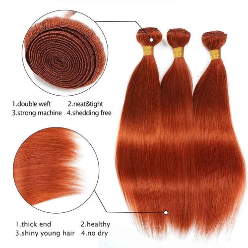 Ginge Bundles Human Hair Color 350 Orange Straight Bundles 8 10 12 inch Double Weft Brazilian Virgin Ginger Orange Straight Human Hair Extensions Soft and Silky for Women