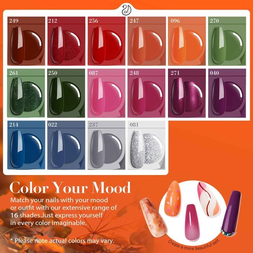 AZUREBEAUTY 130 Pcs Dip Powder Nail Kit ,16 Colors Brown Purple Green with Top/Base Coat Professional Glitter or DIY Salon Gifts
