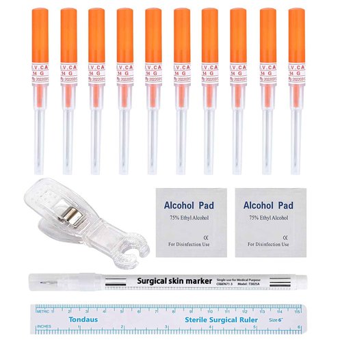 Beautidots 15PCS Catheter Piercing Needles Kits 14G 16G 18G 20G Body Piercing Tools for Ear Nose Lip Tongue Navel Nipple Cartilage Piercings at Home Safety Painless Disposable Self Piercing