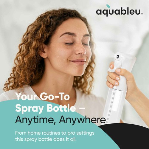 Aquableu Spray Bottle for Hair – Continuous Mist Spray Bottle for Hair Care, Styling, Cleaning, Plants, Pets & Essential Oils (Clear, 10oz)