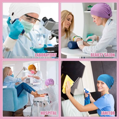 Geyoga 10 Pcs Soft Bouffant Caps with Buttons, Gourd-Shape Caps Stretch Bouffant Hat Stretchy Headband Turban (Bright Colors)