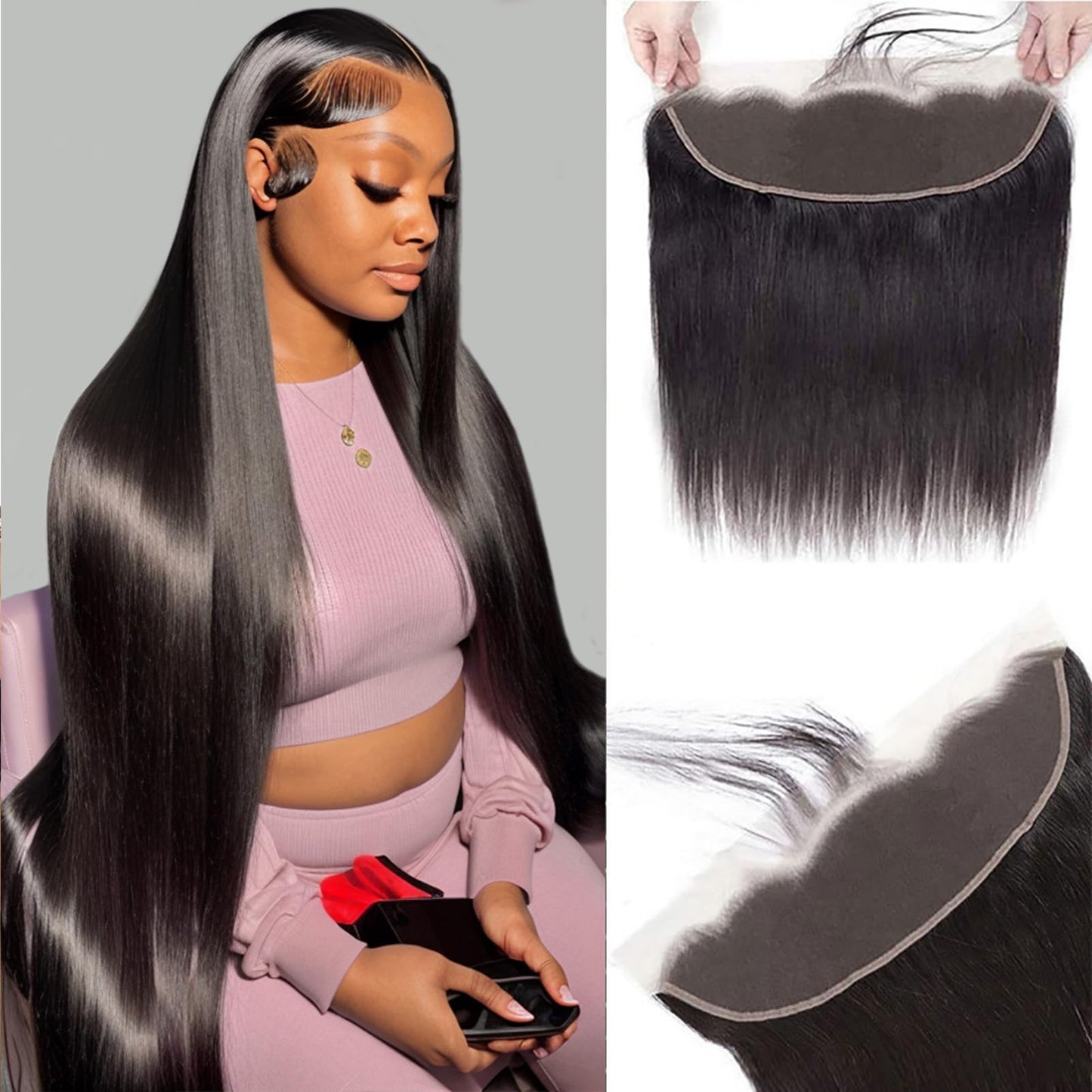 13x4 HD Lace Frontal Closure 16 Inch Straight Lace Frontal Human Hair Swiss HD Transparent Lace Frontal Only 100% Unprocessed Brazilian Virgin Hair Ear to Ear Lace Frontal Closure Pre Plucked 1B Black