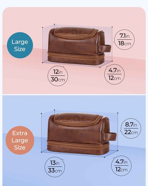 Elviros Toiletry Bag for Mens PU Leather Travel Organizer Kit with Hanging hook, Large Water-resistant Toiletries Bathroom Shaving Bags (Extra Large, Dark Brown)