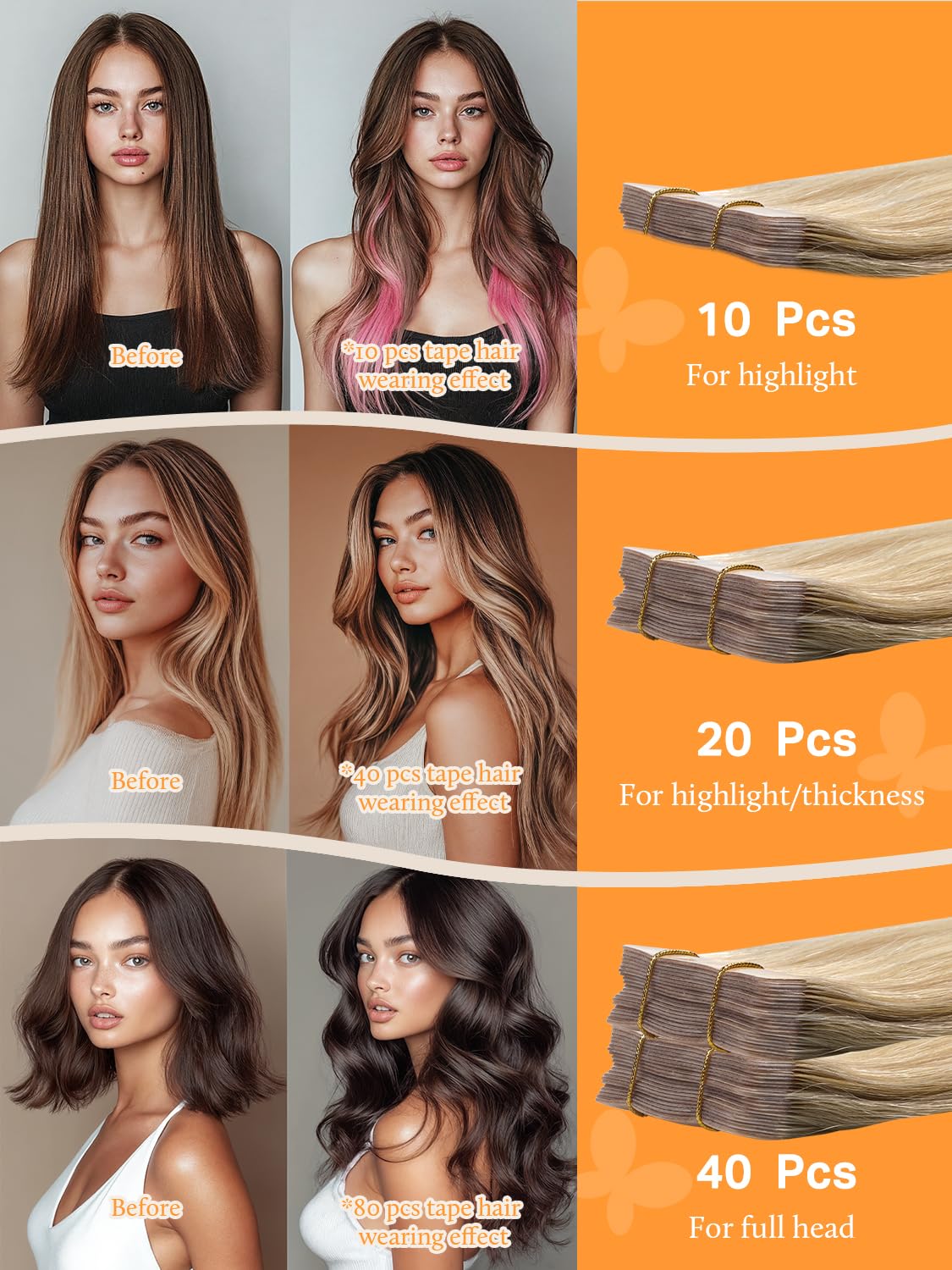 DOORES Tape in Hair Extensions Human Hair, 10pcs 25g 14 Inch Drity Blonde Highlight Golden Blonde, Human Hair Extensions Natural Hair Extensions Seamless Straight