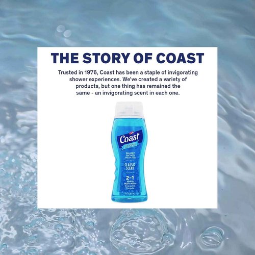 Coast 2-in-1 Hair and Body Wash, Classic Scent - Men's Body Wash, Shampoo & Conditioner - 6 Pack x 18 Fl Oz - Moisturizing & Refreshing Rich Lather for Energized And Clean Skin