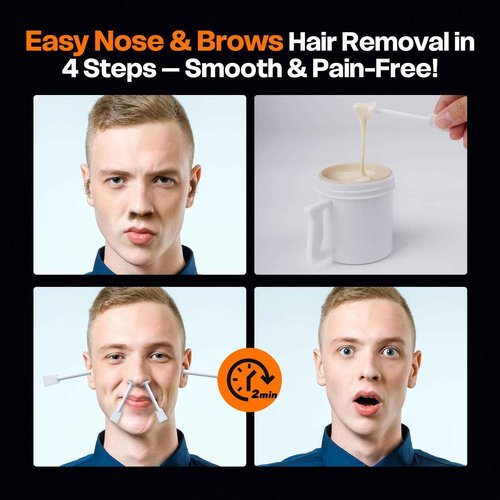 Wokaar Ear Hair Removal Kit for Nose and Eyebrow | 100 g Wax, 30 Sticks | Nose Wax Kit for Men and Women | Includes Balm Wipes,Earplugs, Ear Protectors | Lasts up to 5 Weeks | No Microwave Needed