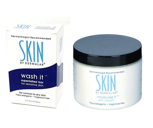 Dermalab Moisturize It Skin Cream 4oz & Wash It Superfatted Hypoallergenic Fragrance Free Cleansing Bar | Moisturizing Lotion Hydrates Skin | Softens Skin with Collagen | Safe for Kids & Adults