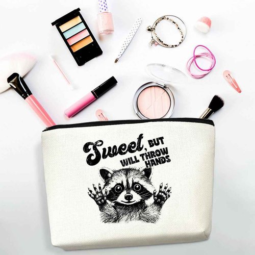 White Elephant Gifts Sarcastic Raccoon Makeup Bag Funny Gifts Humor Cosmetic Bag Raccoon Gifts for Women Friend Sisters Zipper Pouchs Toiletry Bags for Camping Christmas Thanksgiving Friendship Gifts