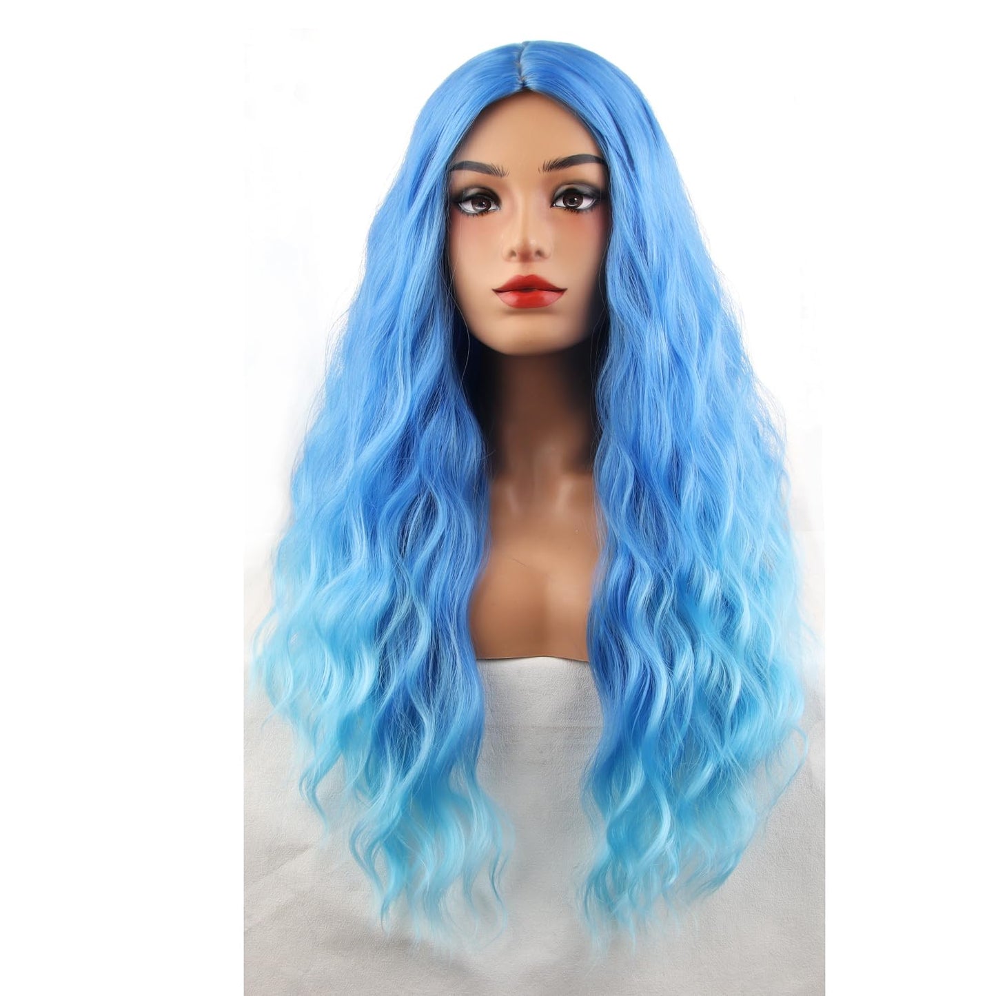 MAGQOO Blue Wig for Women Blue Ombre Wig Long Curly Wavy Light Blue Wigs Middle Part Heat Resistant Hight Density Synthetic Wigs (Blue Ombre)