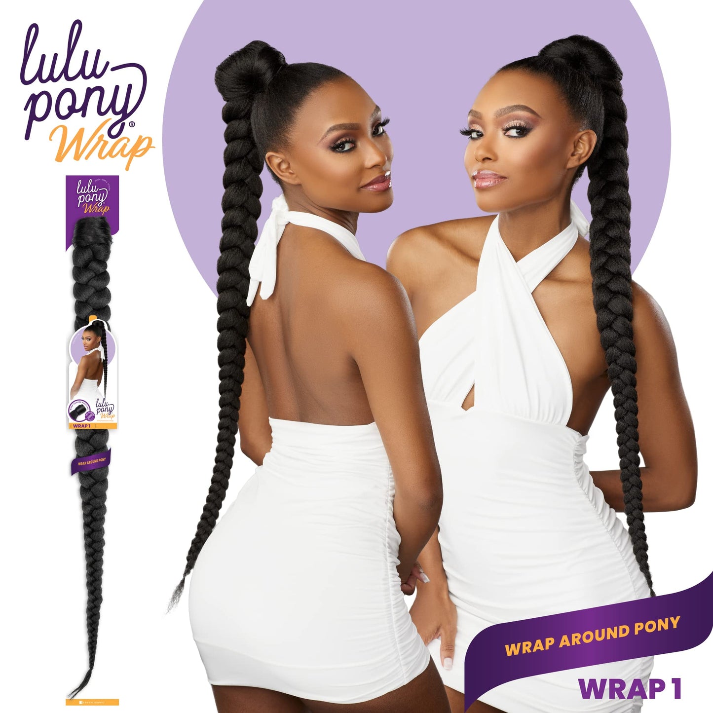 Sensationnel Lulu pony wrap hairextensions- 1 high heat synthetic yaki pony tail or up do hair wig piece (2 DARKBROWN)