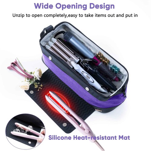 ELCUPA 2IN1 Hair Tools Travel Bag with Heat Resistant Mat for Shark Flextyle, Flat Irons, Straighteners, Curling Iron, and Haircare Accessories,Compatible with Revvlon One Step Hair Dryer