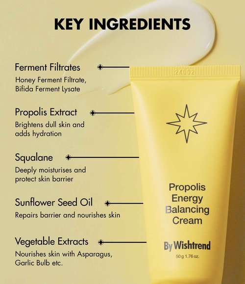 BY WISHTREND Propolis Energy Balancing Cream | 10% Propolis, Face Care for Oily Skin, Improves Skin Barrier, Rich in Antioxidant, Lightweight Texture, Probiotics Moisturizer 1.69 Fl Oz