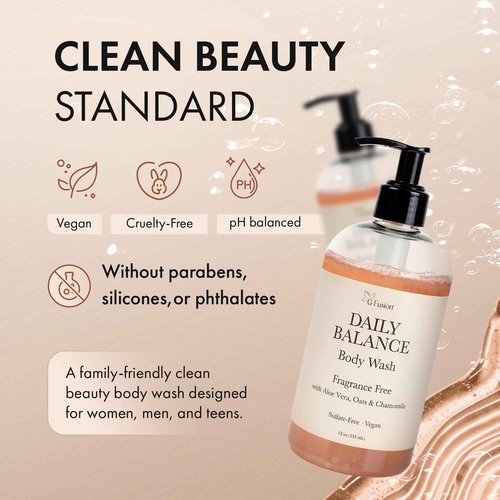 Daily Balance Body Wash – Natural Fragrance Free Cleanser – Plant-Based Hydrating Shower Gel with Oatmeal, Aloe & Chamomile – Vegan, pH Balanced, Sulfate-Free Clean Beauty Care. 12 Fl Oz (355 ML)