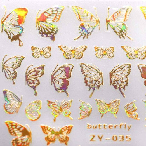 Gold Butterfly Stickers for Nails Maple Leaf Nail Art Self Adhesive Sticker Holographic 3D Nail Decals Laser Nail Foil DIY Nail Art Decorations for Girls Women