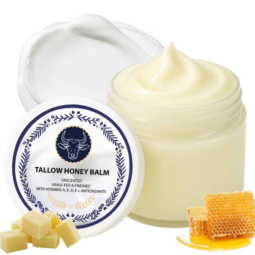 wuliao Grass Fed Tallow & Honey Balm – Organic Whipped Beef Tallow Cream with Manuka Honey, Cold-Pressed Olive Oil & Beeswax – Natural Face & Body Moisturizer for Dry, Sensitive Skin