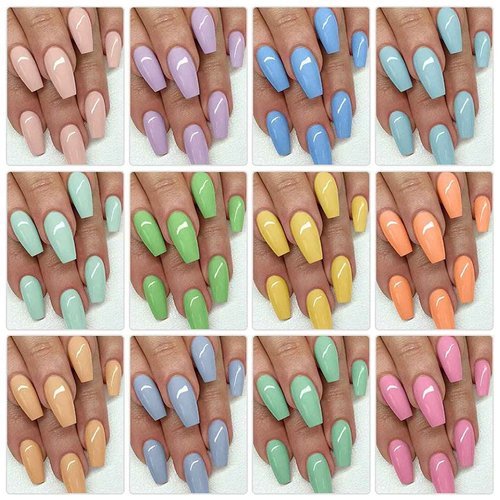 AIMEILI Summer Color Bright Pink Pastel Gel Nail Polish Color, Builder Base and No Wipe Top Coat Set