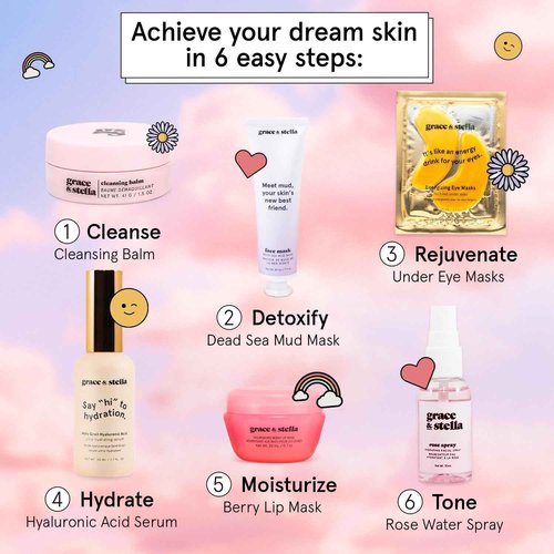 grace & stella Award Winning Skin Care Set - Christmas Gifts for Women, White Elephant Gifts for Adults - Travel Essentials with Under Eye Masks, Serum, Cleanser, Lip Balm - Holiday Gift for Mom, Her