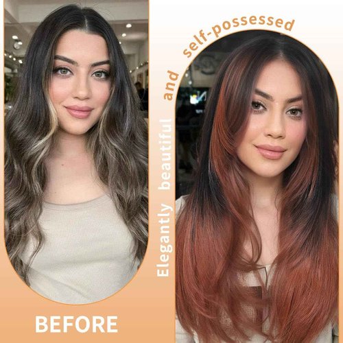 Synthetic Lace Front Wig Pre Cut Lace Glueless Wig Wear And Go 13X4X1 Inch HD Lace Layered Wig Pre Plucked Pre Bleached Glueless Wig Synthetic Wigs For Women Auburn Brown Black Root（2/30）26 Inch