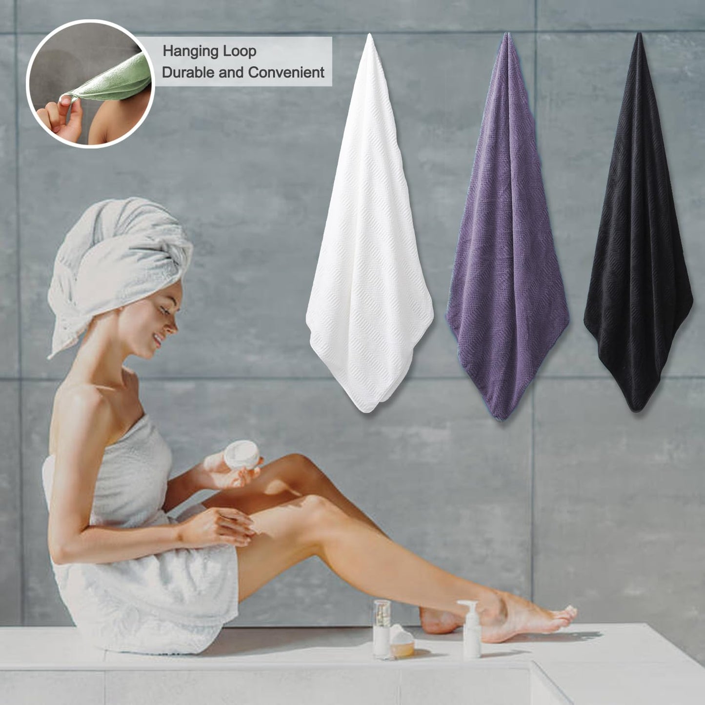 4 Pack Large Bath Towels Set 35"x70" Oversized Bath Sheet Chair Towels, 600 GSM Ultra Soft & Absorbent Towels for Bathroom, Quick Dry Towel for Gym Hotel Camp Pool Purple