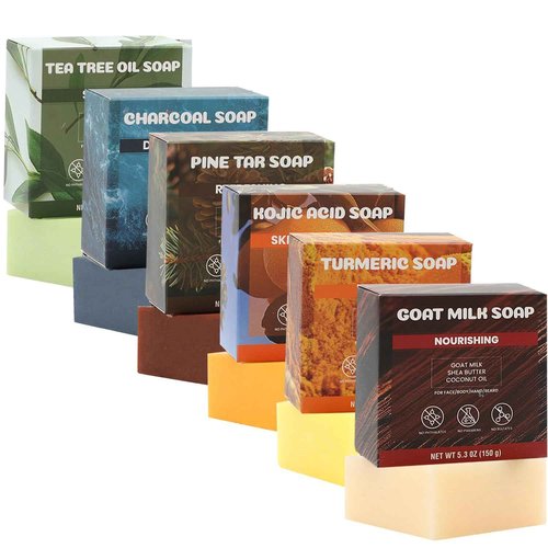 Rinse & Robust Mens Bar Soap Gift Set, 6Pcs Natural Handmade Cold Process Soap Bar with Premium Essential Oils, Cleansing Bar Soap for Men, All Skin Types | 6 Scents | 5.3 oz Each