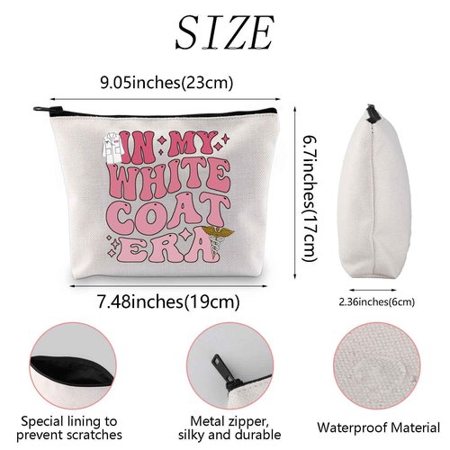 WSNANG In My White Coat Era Makeup Bag White Coat Ceremony Gift Future Doctor Zipper Bag Nurse Practitioner Gift (White Coat bag)